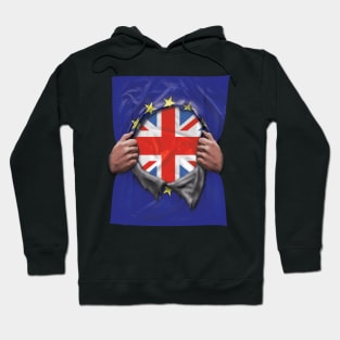 Great Britain Flag European Union Flag Ripped Open - Gift for British From Great Britain Hoodie